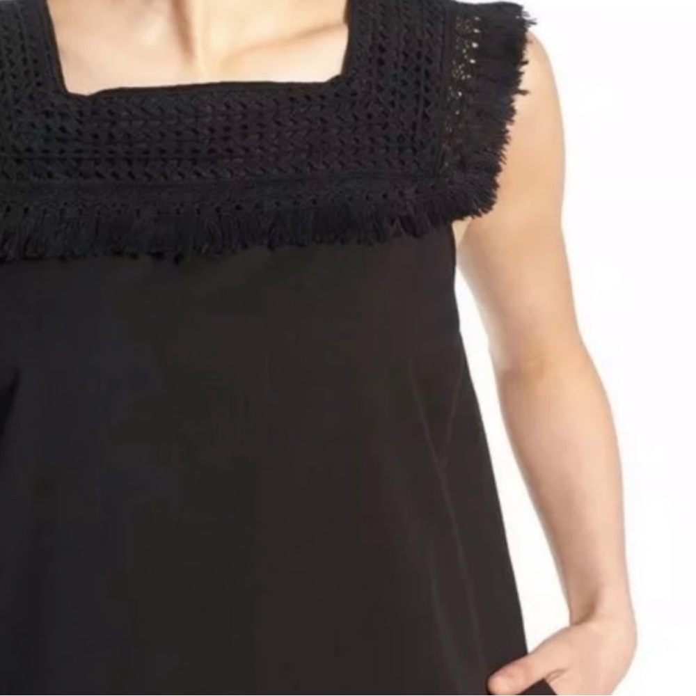 Madewell Sundream Fringe Dress Crochet Collar Shift Dress Black 100% Cotton - Picture 4 of 11